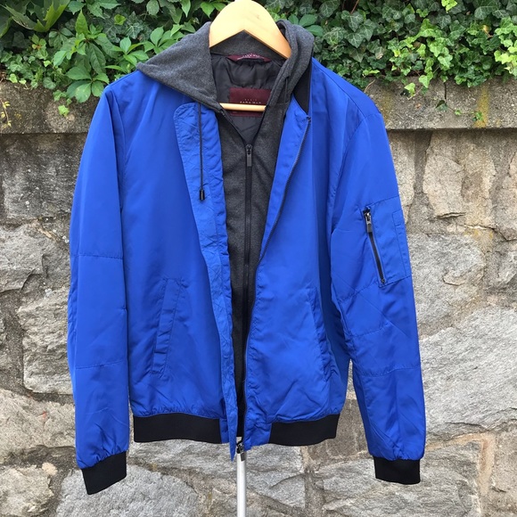 ZARA classic hooded bomber jacket blue(like new) - Picture 1 of 6